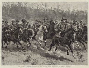 Nos défenses coloniales, une compagnie des fusiliers montés manœuvrant à Victoria, Australie